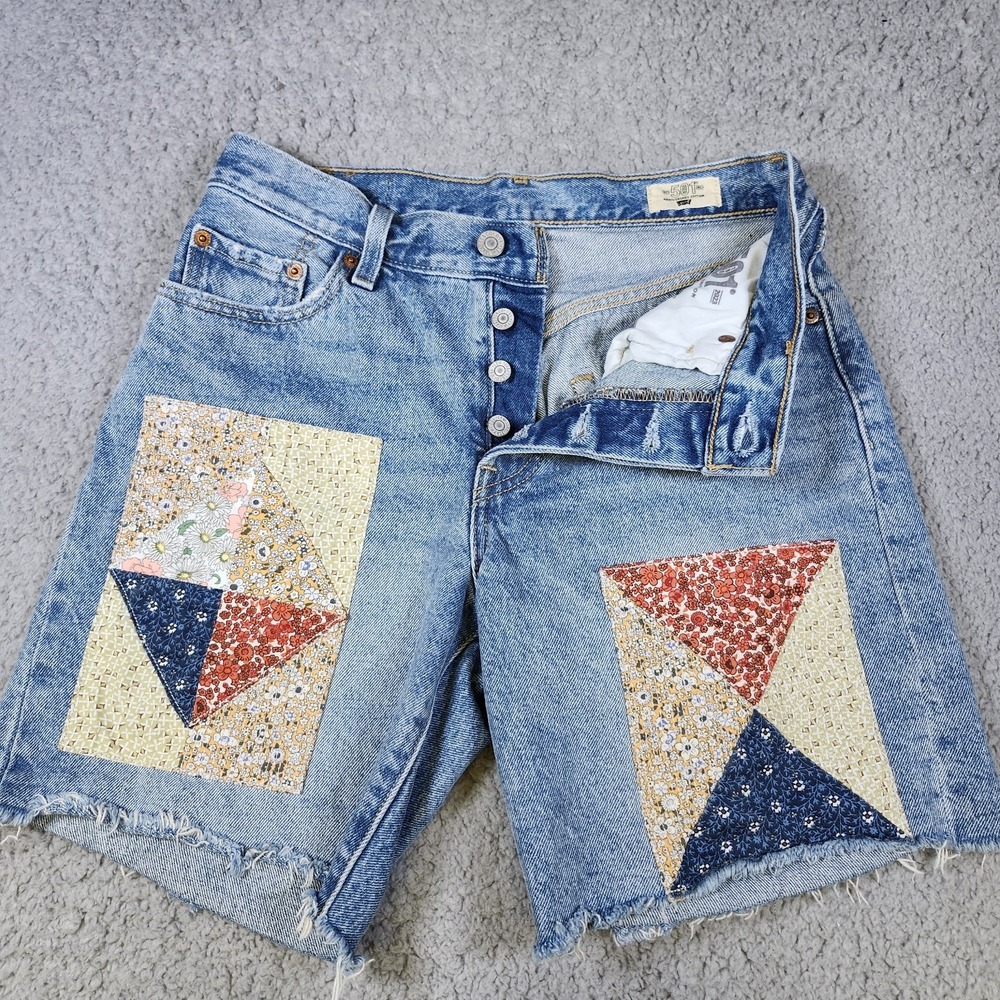 Levi's 501 Denim Shorts 150th Anniversary Floral Patchwork Applique 25 NWT